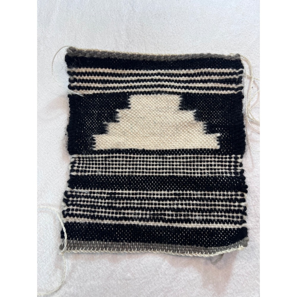 Handwoven Wool Geometric Textile Black White Southwestern Small Rug Wall Hanging